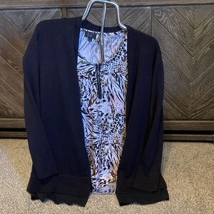 NWOT Coldwater Creek black Cardigan with Laura Cruz Animal Print shirt